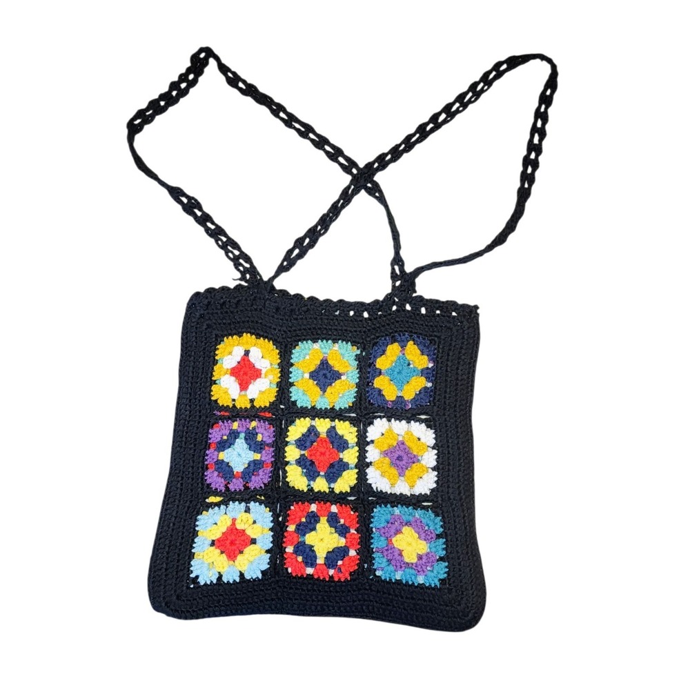 Handmade Crochet Tote Bag for Women – Colorful Granny Square Knit Shoulder Bag